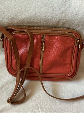 Valentina Coral Crossbody with Tan Trim and Gold Hardware Leather Made in Italy